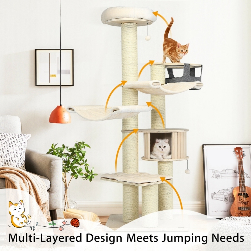 Gymax 77.5'' Cat Tree Condo Multi-Level Kitten Activity Tower w/ Sisal Posts