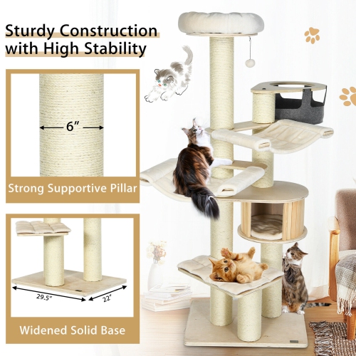 Gymax 77.5'' Cat Tree Condo Multi-Level Kitten Activity Tower w/ Sisal Posts
