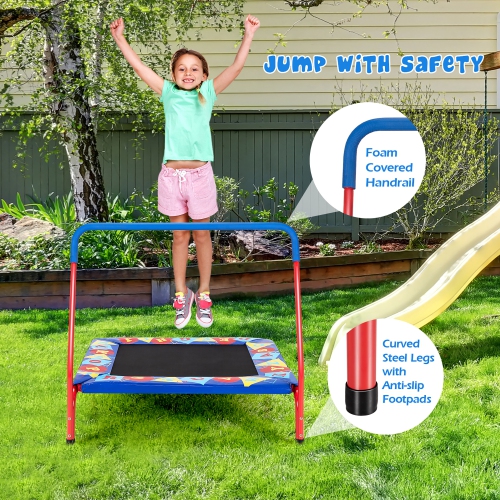 Costway 36" Kids Square Trampoline Indoor Outdoor Rebounder W/Foam Handrail Alphabet Pad