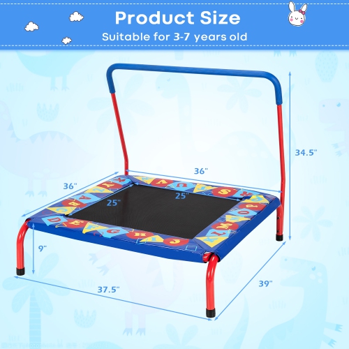 Costway 36" Kids Square Trampoline Indoor Outdoor Rebounder W/Foam Handrail Alphabet Pad
