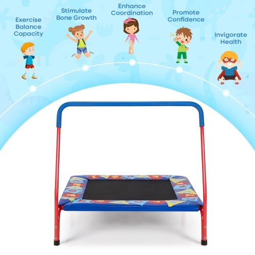 Costway 36" Kids Square Trampoline Indoor Outdoor Rebounder W/Foam Handrail Alphabet Pad