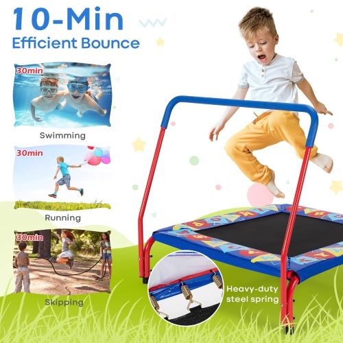 Costway 36" Kids Square Trampoline Indoor Outdoor Rebounder W/Foam Handrail Alphabet Pad