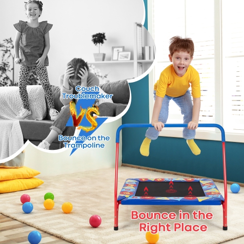 Costway 36" Kids Square Trampoline Indoor Outdoor Rebounder W/Foam Handrail Alphabet Pad