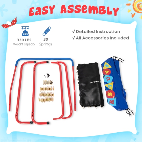 Costway 36" Kids Square Trampoline Indoor Outdoor Rebounder W/Foam Handrail Alphabet Pad