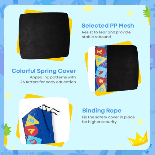 Costway 36" Kids Square Trampoline Indoor Outdoor Rebounder W/Foam Handrail Alphabet Pad