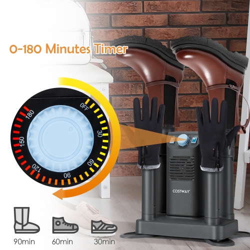 Costway Electric Shoe Boot Dryer 4 Shoes W/ Ozone Disinfection 180 Mins Timer
