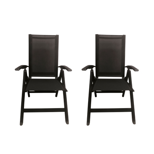 ALEKO  2Fch01 Folding Adjustable Sling-Back Set Of 2 Reclining Garden Chair With Armrest - In Black