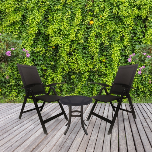 ALEKO 2FCH01 Folding Adjustable Sling-Back Set of 2 Reclining Garden Chair with Armrest - Black