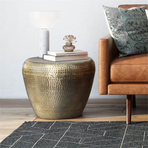 Simpli Home Preston Modern Industrial 22" Metal Metal Side Table in Antique Gold