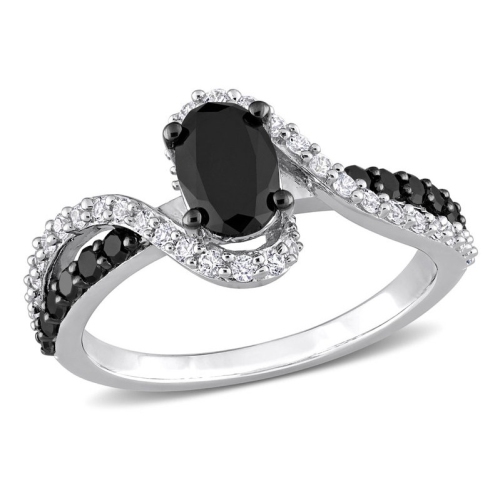 GEM AND HARMONY  1.00 Carat (Ctw) Black Diamond Twist Ring In Sterling Silver With Sapphires In White