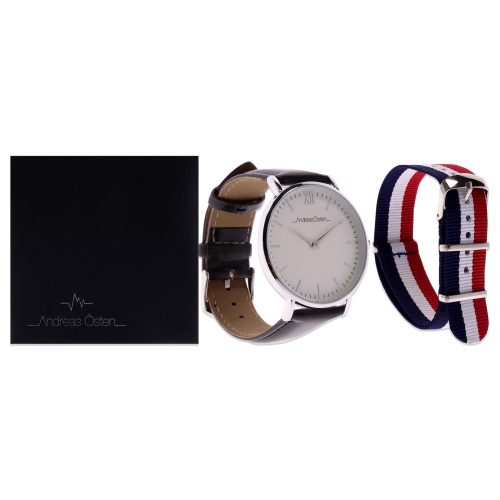 ANDREAS OSTEN  Ao-101 Silver-Black Leather Strap Watch By for Unisex - 1 PC Watch In Multicolor