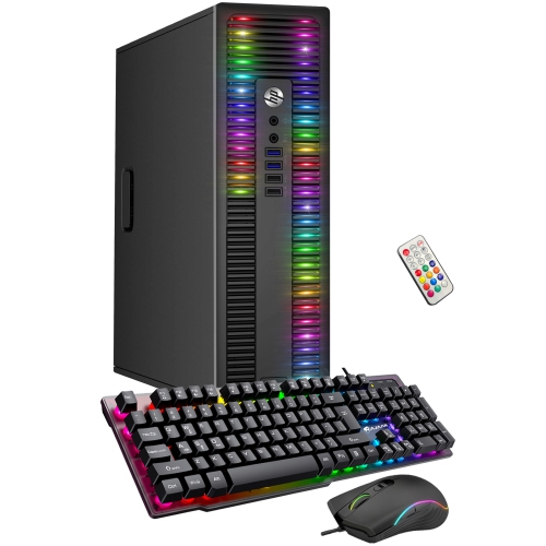 HP  Refurbished (Good) - Custom Built RGB Lights PC - Prodesk Desktop PC Intel Core I5 6500 Quad-Core Processor 8GB Ram 512GB SSD Win 10 Pro Wifi