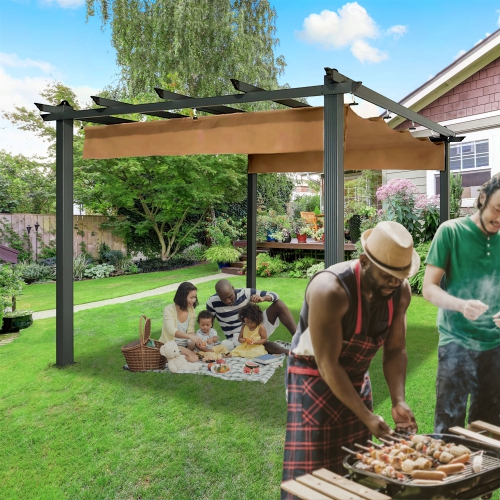 ALEKO PERGSAND DIY Frame 9 x 9 Feet Aluminum Grape Trellis Pergola Outdoor Canopy Gazebo, Sand Color