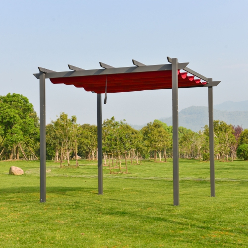 ALEKO PERGBURG DIY Frame 9 x 9 Feet Aluminum Grape Trellis Pergola Outdoor Canopy Gazebo, Burgundy Color