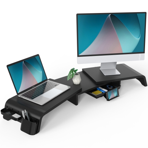 FENGE Dual Monitor Stand, 3 Shelf Adjustable Length and Angle