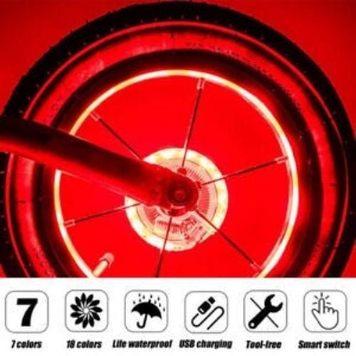 LED Bike Wheel Light 7 Color USB Rechargeable Hub Safety Tire Lights
