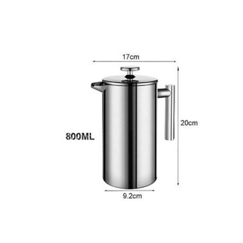 Cafetière à piston en acier inoxydable, 800 ml, théière facile à nettoyer avec filtre