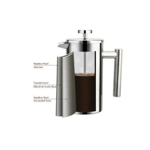 Cafetière à piston en acier inoxydable, 800 ml, théière facile à nettoyer avec filtre
