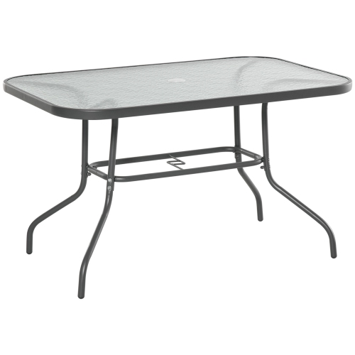 Outsunny Metal Garden Dining Tables Outdoor Patio w/ Tempered Glass Top, Umbrella Hole, 47.25" x 31.5"