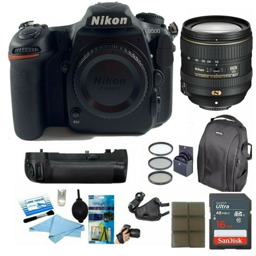 Nikon D500 DSLR with 16-80mm ED VR Lens w/NIKON MB-D17 Battery Grip and  Accessory Bundle