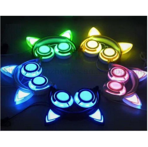 Kids Wireless/ Wired rechargeable Headphones with Cat Ear On-Ear Foldable LED