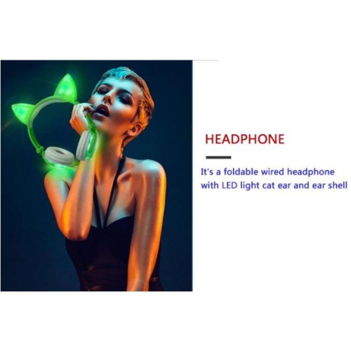 Kids Wireless/ Wired rechargeable Headphones with Cat Ear On-Ear Foldable LED