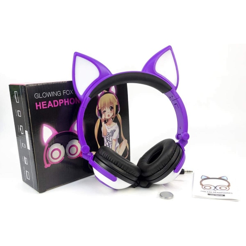 Wired Stereo Headphones, Over-Head LED Glowing Cat Headphones Noise Isolating
