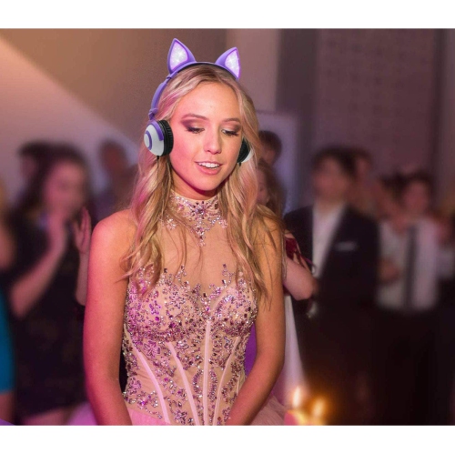 Wired Stereo Headphones, Over-Head LED Glowing Cat Headphones Noise Isolating