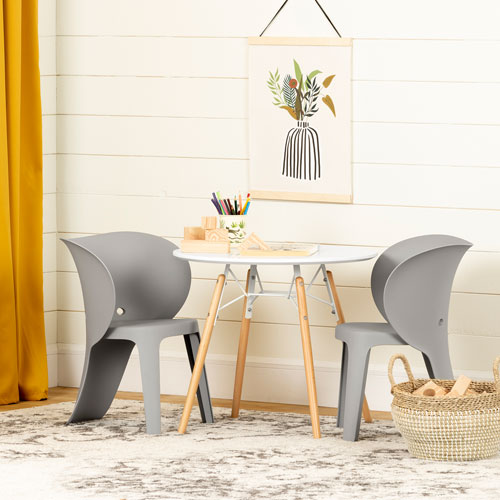 South Shore Sweedi 3-Piece Eiffel Table & Chair Set - White/Grey