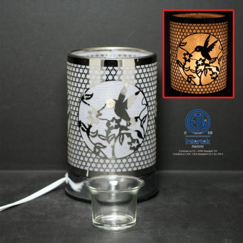Lampe tactile de 7 po/brûleur à huile essentielle/distributeur de cire parfumée/décoration de table oiseau de houmming argenté