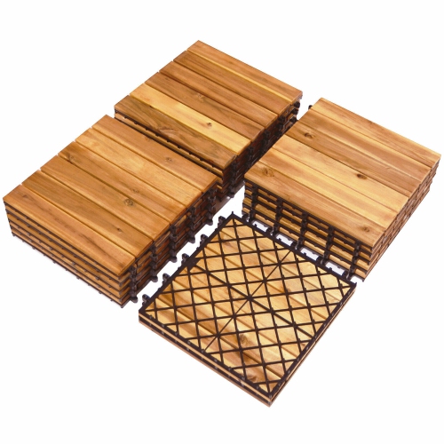 TOPBUY  Patiojoy 27PCs Patio Interlocking Tiles Acacia Slat Wood Garden Outdoor &indoor