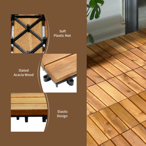 Patiojoy 27PCS Patio Interlocking Tiles Acacia Slat Wood Garden Outdoor &Indoor