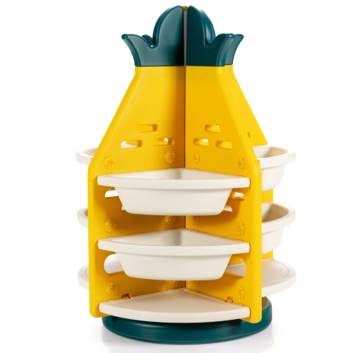 TopBuy – Étagère de rangement rotative pour jouets à 3 niveaux pour ananas avec bacs et tablettes pour enfants