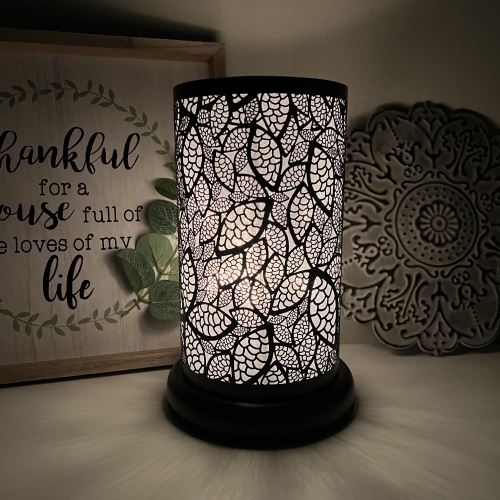 9.5" touch lamp/Essential Oil Burner/Fragrance Wax Melts Warmer/Black Leaves table decor
