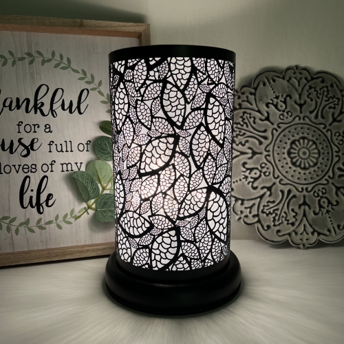 9.5" touch lamp/Essential Oil Burner/Fragrance Wax Melts Warmer/Black Leaves table decor
