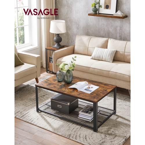 VASAGLE – Table basse avec étagère de rangement, touche bois avec cadre en métal, brun roux ULCT61X