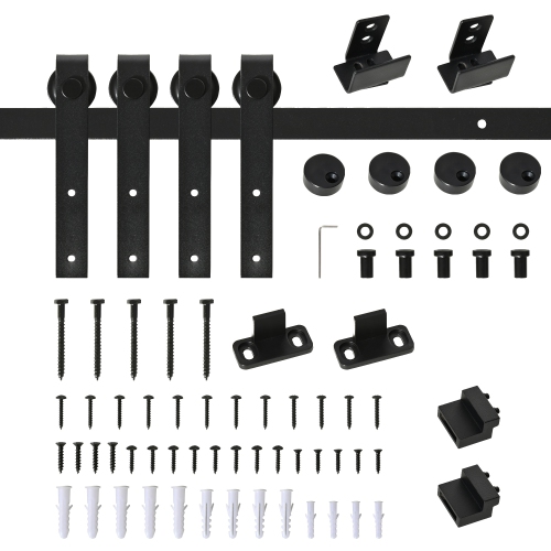 HOMCOM – Ensemble de quincaillerie pour portes de grange 6FT, quincaillerie pour portes d’armoire pour armoires coulissantes à portes doubles garde-r