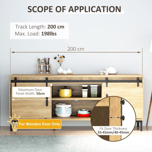 HOMCOM Mini Sliding Barn Door Hardware Kit for Double Doors, TV Stands, Cabinet Barn Door Hardware Kit, Fit 17.7" Wide Door Panel, Black