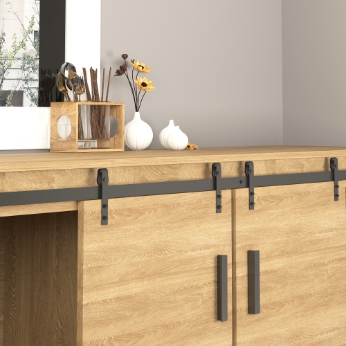 HOMCOM Mini Sliding Barn Door Hardware Kit for Double Doors, TV Stands, Cabinet Barn Door Hardware Kit, Fit 17.7" Wide Door Panel, Black