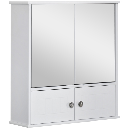 Armoire à pharmacie kleankin avec miroir, armoire murale de salle de bain avec 2 portes miroir, 2 portes modernes et tablette réglable, blanc