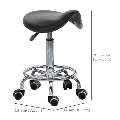 HOMCOM Saddle Stool, PU Leather Adjustable Rolling Salon Chair for Massage, Spa, Clinic, Beauty and Tattoo, Black