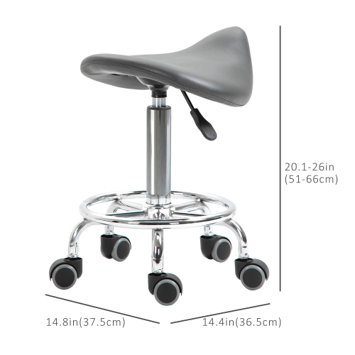 HOMCOM Saddle Stool, PU Leather Adjustable Rolling Salon Chair for Massage, Spa, Clinic, Beauty and Tattoo, Grey