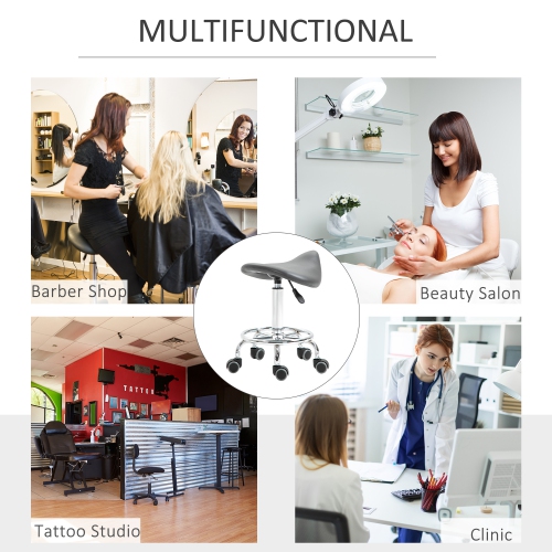 HOMCOM Saddle Stool, PU Leather Adjustable Rolling Salon Chair for Massage, Spa, Clinic, Beauty and Tattoo, Grey