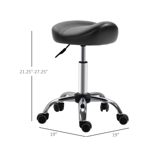 HOMCOM Tabouret en forme de selle chaise de bar roulante hauteur réglable en cuir PU pour salon de massage spa clinique beauté et tatouage noir