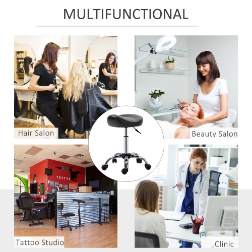 HOMCOM Tabouret en forme de selle chaise de bar roulante hauteur réglable en cuir PU pour salon de massage spa clinique beauté et tatouage noir