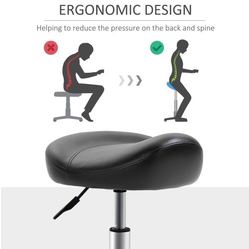 HOMCOM Tabouret en forme de selle chaise de bar roulante hauteur réglable en cuir PU pour salon de massage spa clinique beauté et tatouage noir