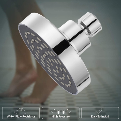 Pommeau de douche pluie de luxe rond de 10,2 cm avec pression d'eau puissante, installation facile