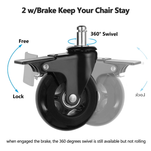 Ensemble de roulettes universelles pour chaise de bureau, ensemble de 5 avec 3 roulettes de style roller et 2 avec style de frein pour chaise de