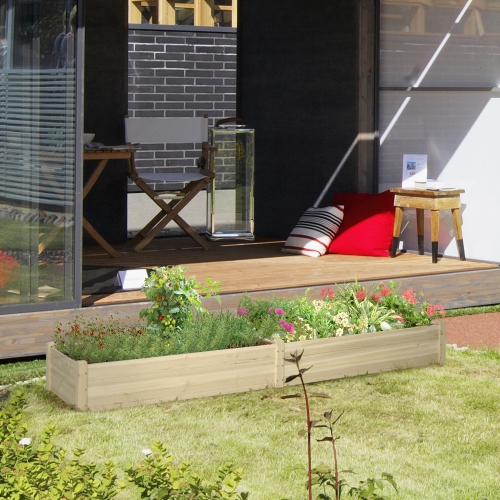 Outsunny 96" x 24" x 10" Wooden Raised Garden Bed with 2 Planter Box and Non-woven Fabric Liner for Backyard, Patio to Grow Vegetables, Herbs, and