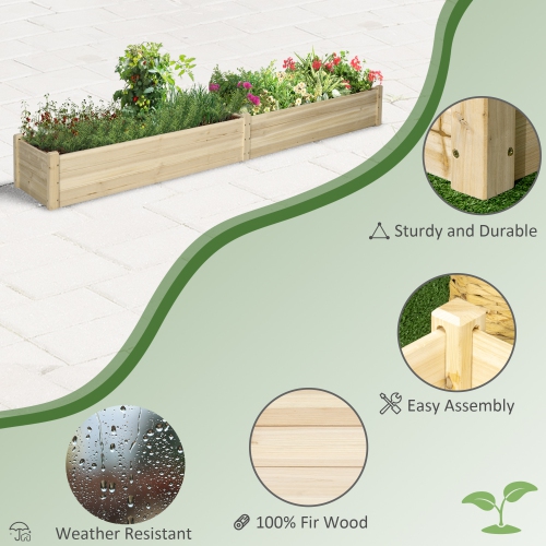 Outsunny 96" x 24" x 10" Wooden Raised Garden Bed with 2 Planter Box and Non-woven Fabric Liner for Backyard, Patio to Grow Vegetables, Herbs, and